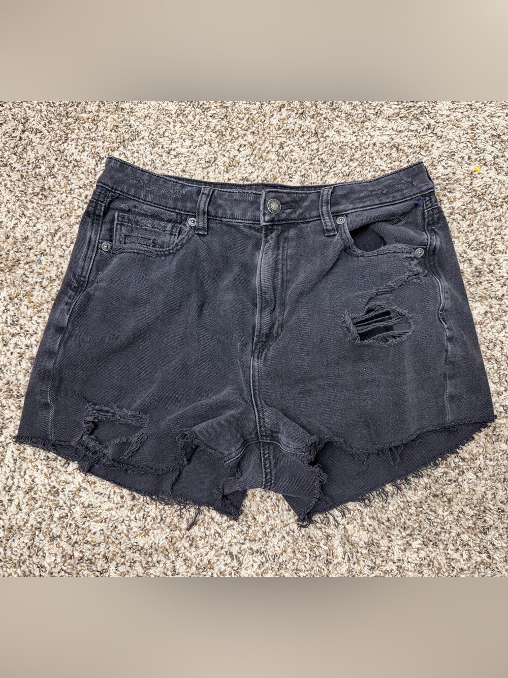 American Eagle Outfitters Women’s Washed Black Distressed Mom Jean Shorts